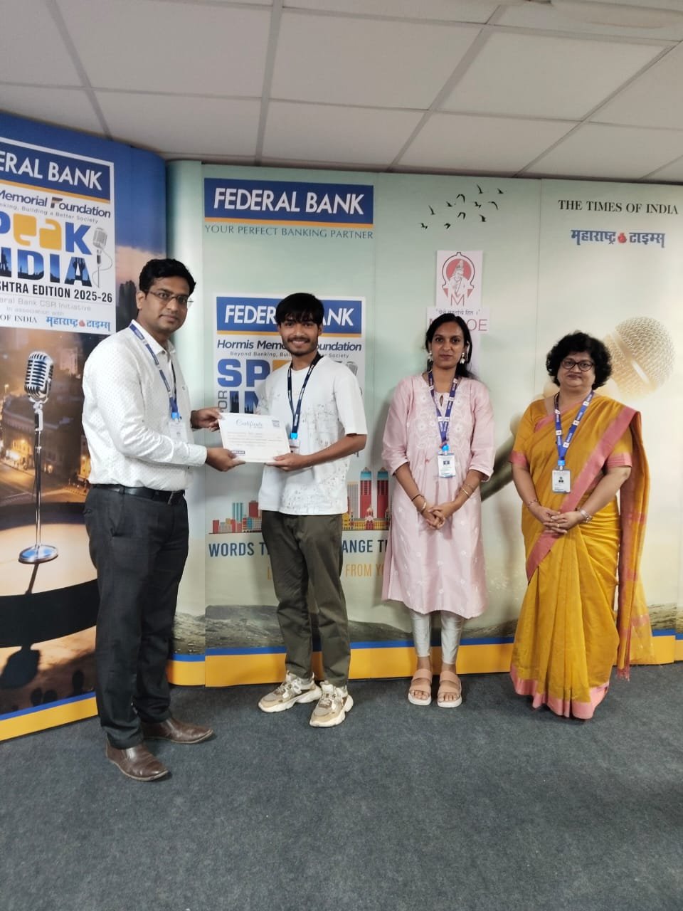 The Times of India, Federal Bank, and Maharashtra Times organized the Speak For India District-Level Competition at MMCOE