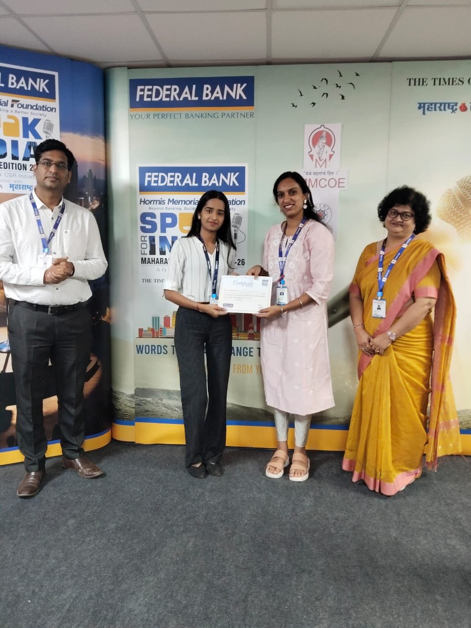 The Times of India, Federal Bank, and Maharashtra Times organized the Speak For India District-Level Competition at MMCOE. -1